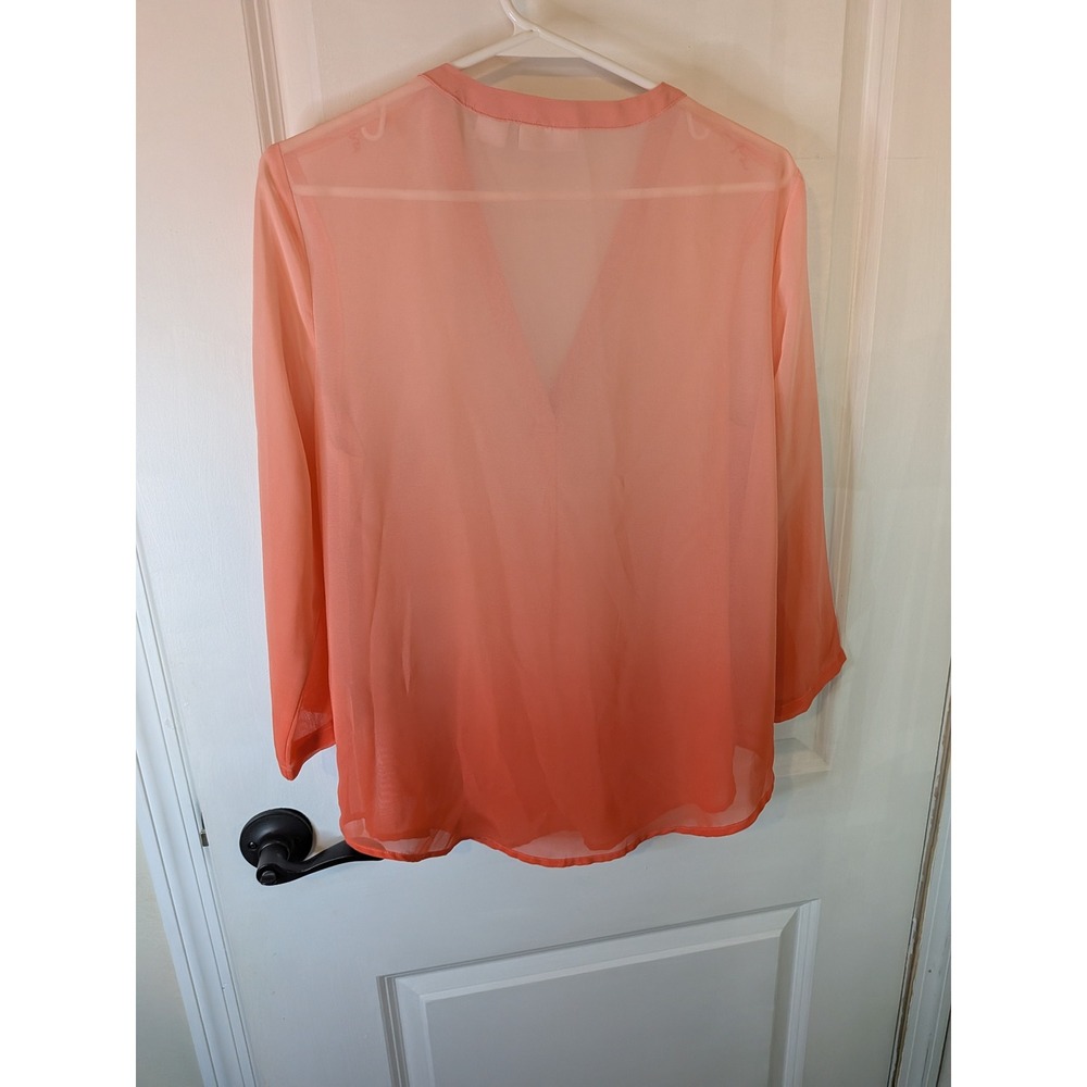 Liz Claiborne Womens‎ Ombre V-Neck Chiffon Blouse Peach Coral Orange Size S - Picture 4 of 4